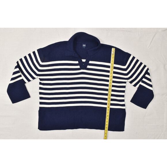 GAP Mens Big & Tall Size XXL Breton Stripe V-Neck Pullover Sweater Navy White - Picture 3 of 8